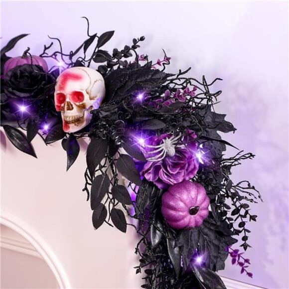 SHareconn 6FT Halloween Garland with Purple Lights Battery Operated and Timer, - Picture 1 of 7